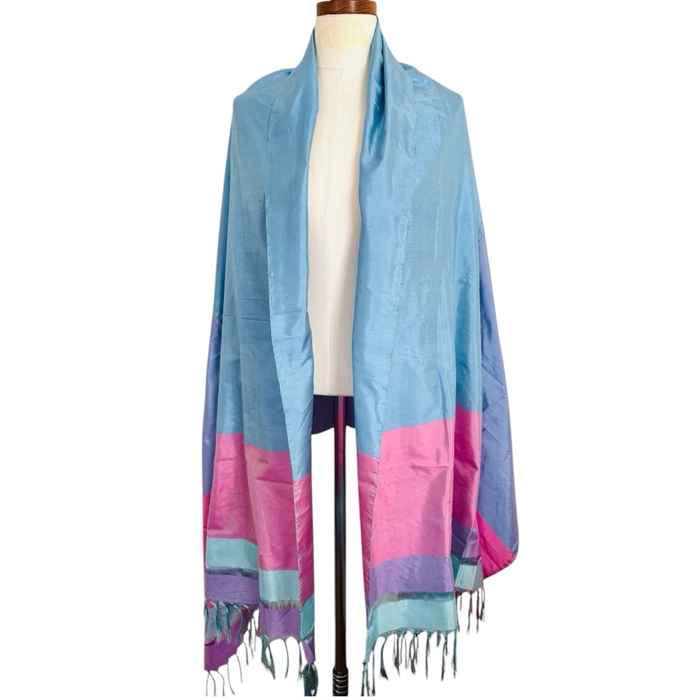 Abraham & Thakore Silk Noil/Raw Silk Wrap Scarf Pastels 80" x 36" Vintage